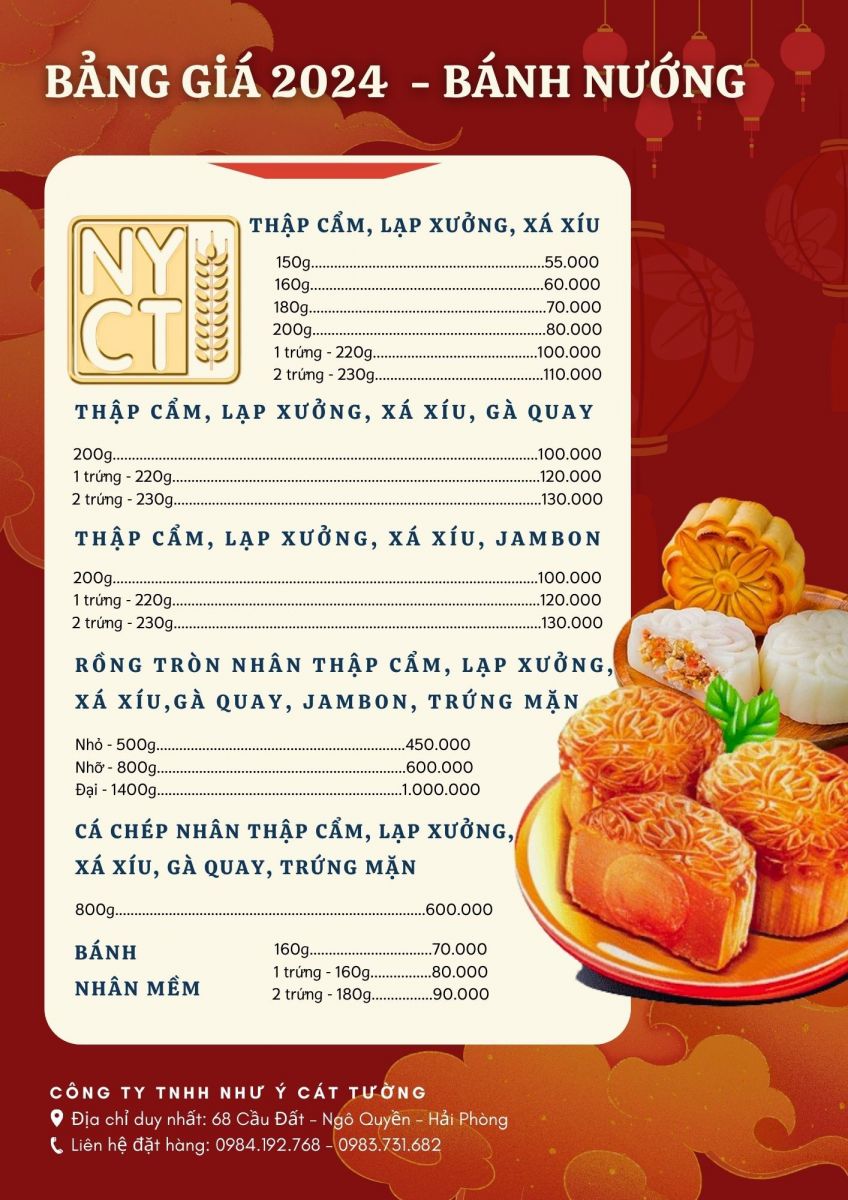 Bánh Trung Thu Như Ý - Cát Tường bảng giá bánh trung thu mới nhất năm 2024